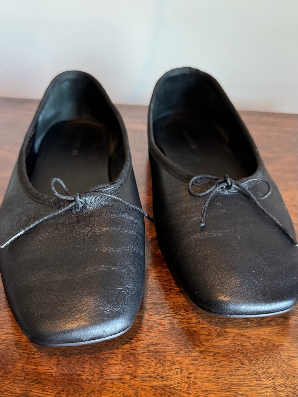 Everlane Black Leather Ballet Flats with Square Toe and Bow Size 9 - Picture 8 of 8